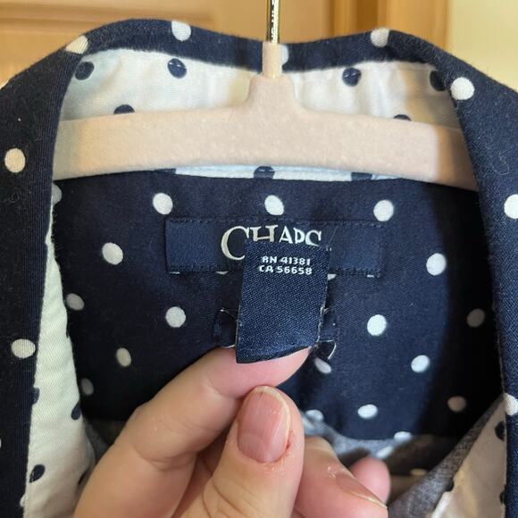 Chaps navy button front white polka dots size M preowned excellent condition - Picture 3 of 5